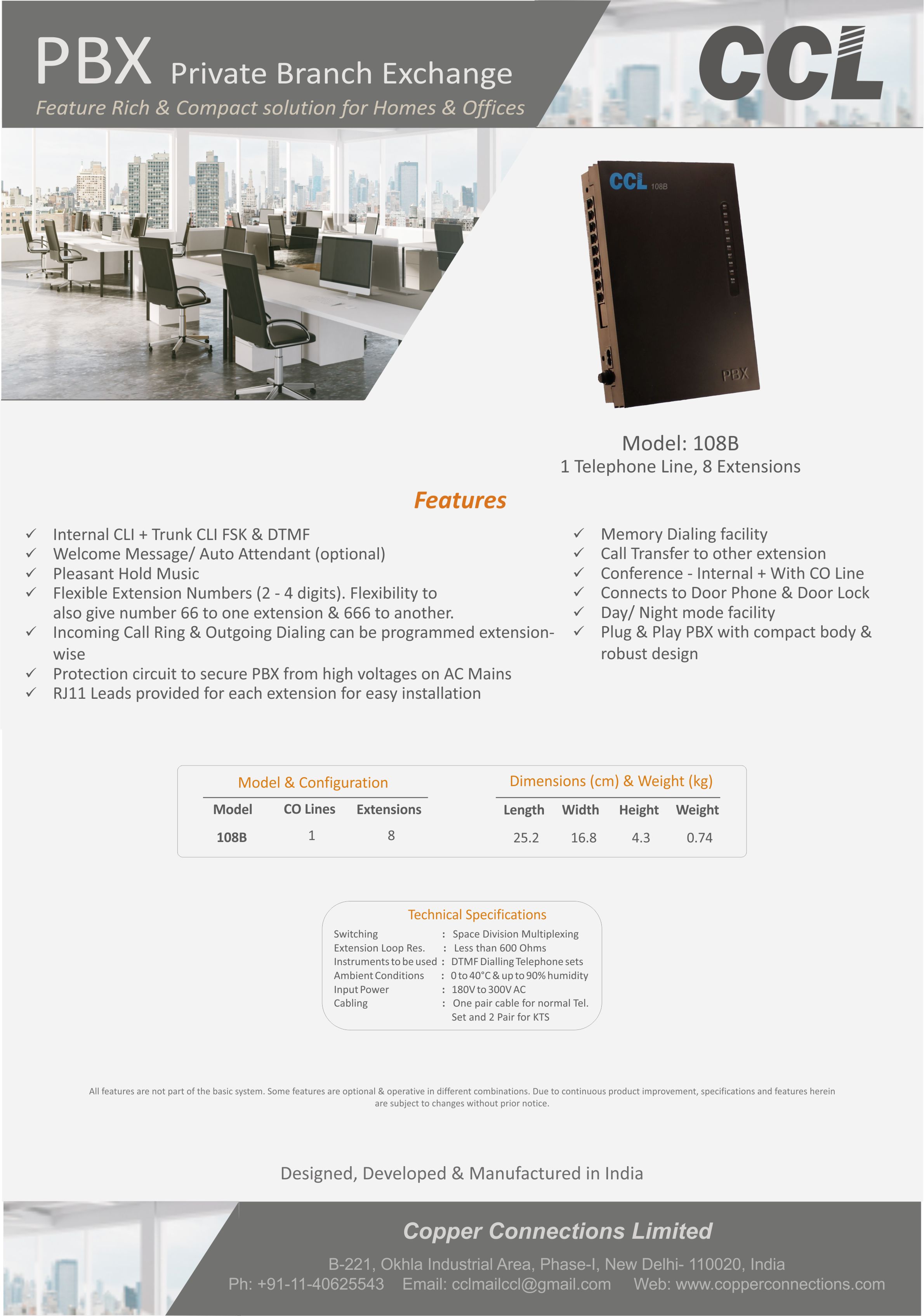 CCL 108B , CCL EPABX 108B Intercom System - 1 P&T Line-In and 8 Extensions  