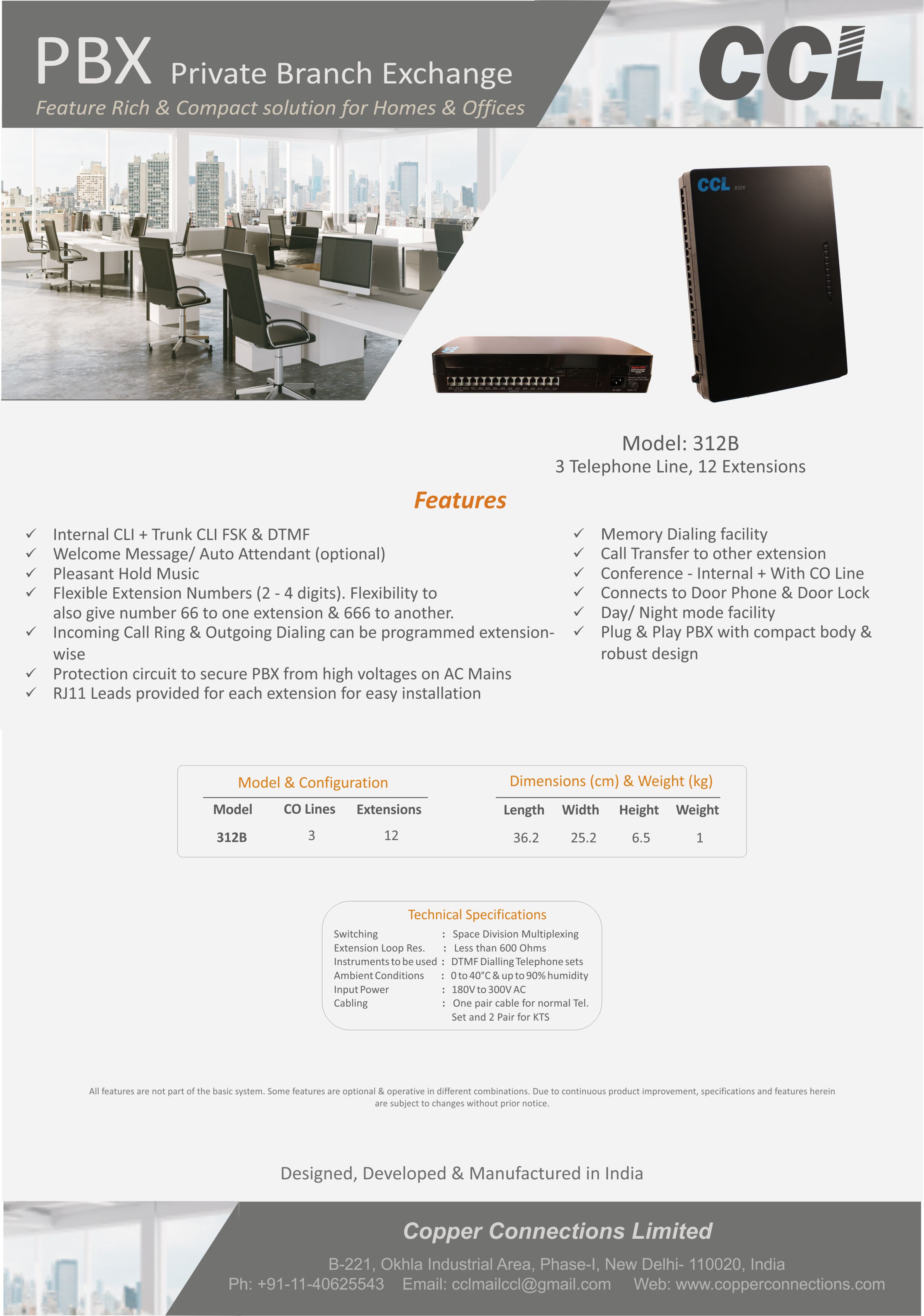 CCL 312B , CCL EPABX 312B Intercom System - 3 P&T Line-In and 12Extensions  