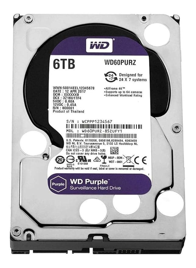 WD60PURZ, WD Purple 6 TB Surveillance Systems Purple SATA Internal Hard Disk Drive   